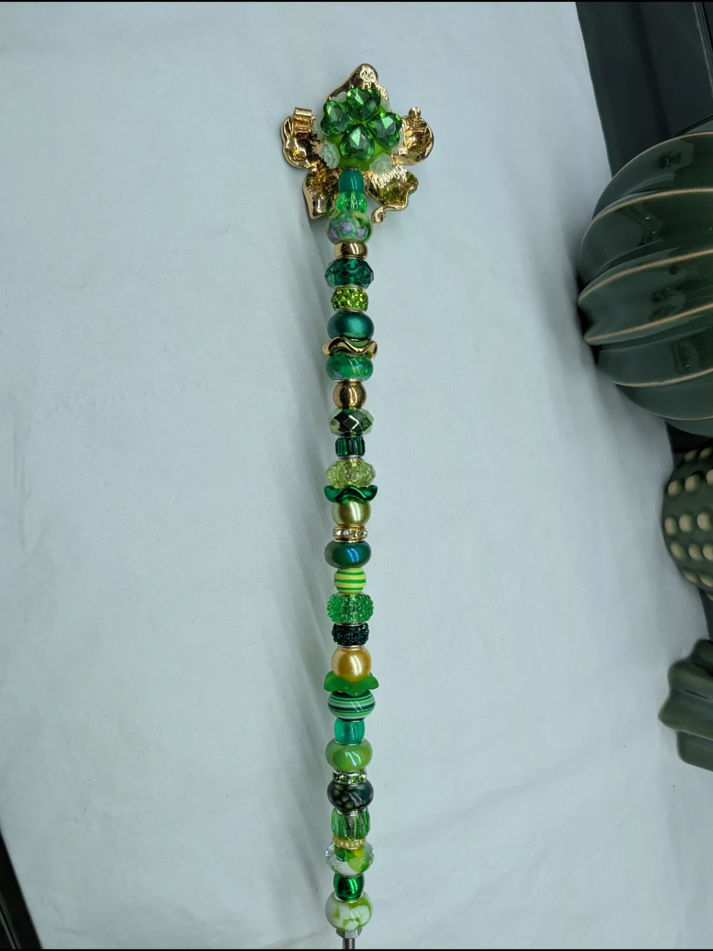 Hand Made Fairy Wand/Plant/Garden Stake W/Green Enamel Flower Topper🌺